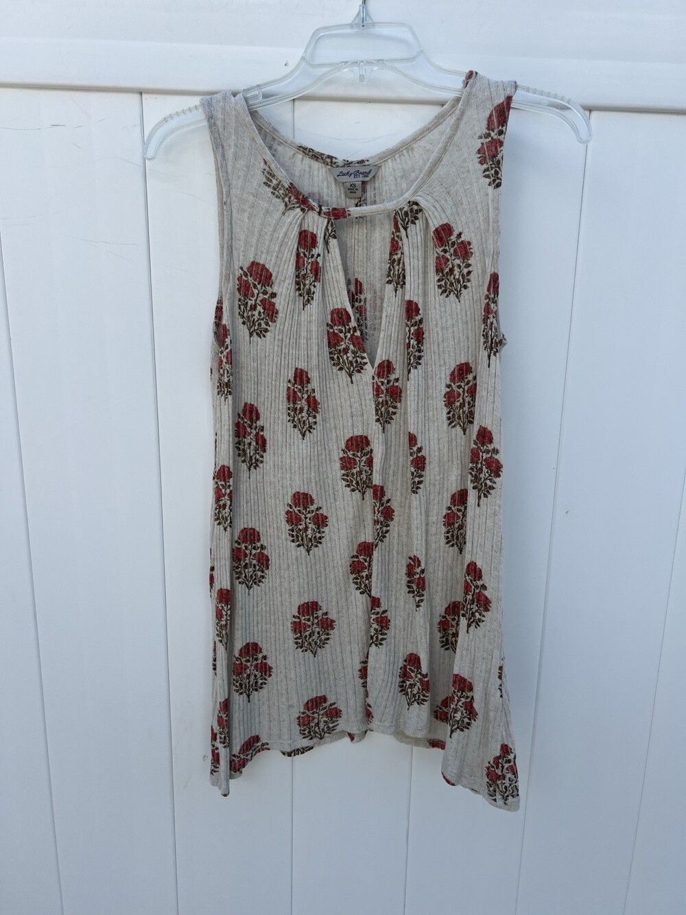 Lucky Brand Floral Tank Ribbed Beige Size XS Boho Linen Blend Tunic